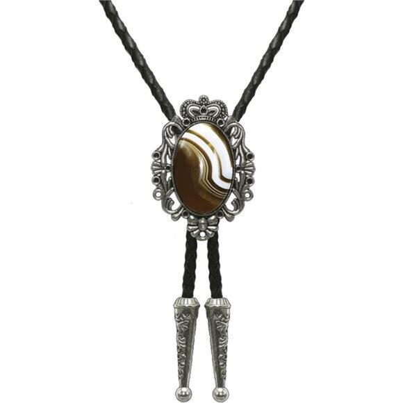 Bolo Tie Natural Colors Stone Brown Stone - Picture 3 of 6